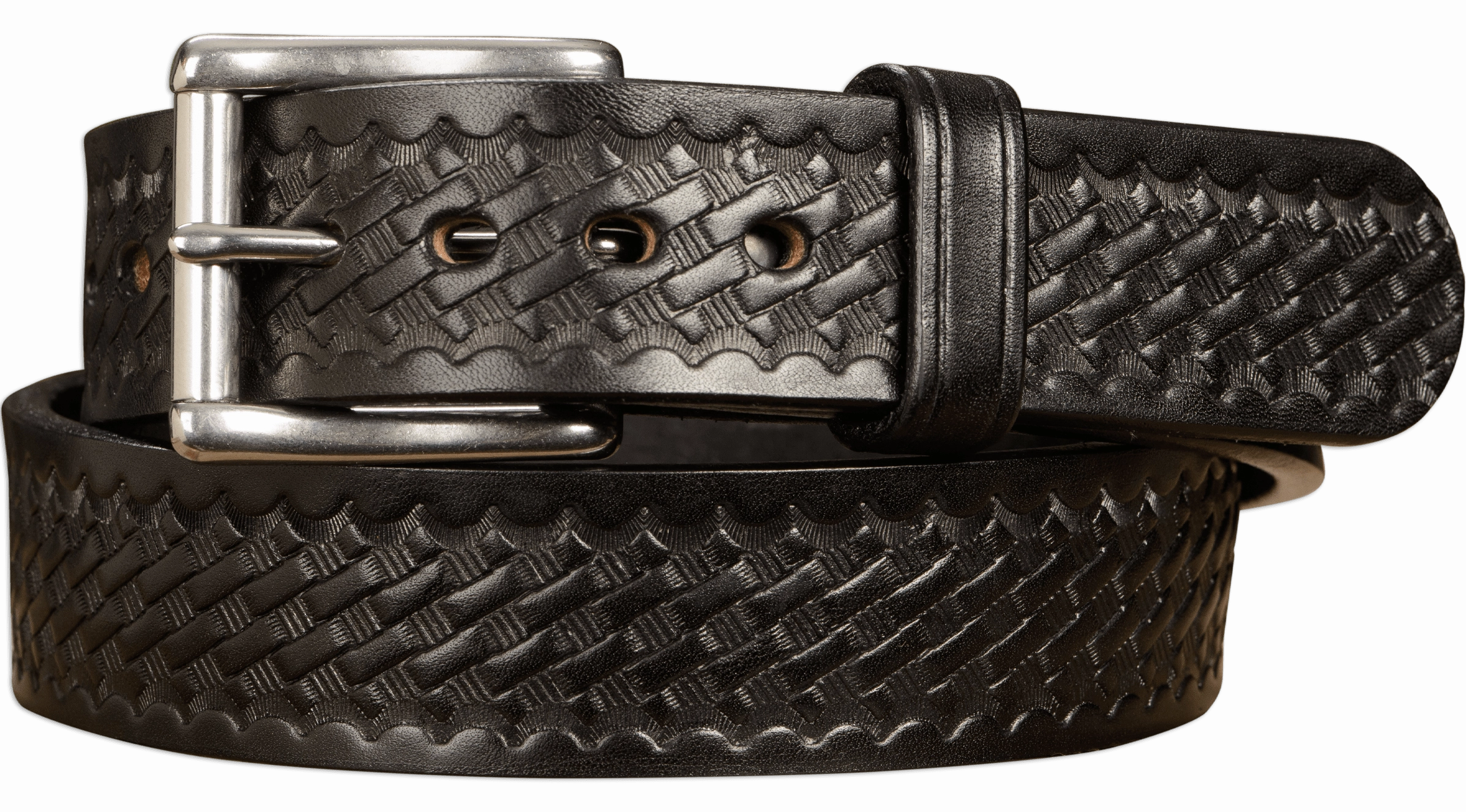 The Eastwood: Men's Black Basket Weave Leather Belt Max Thick 1.50"