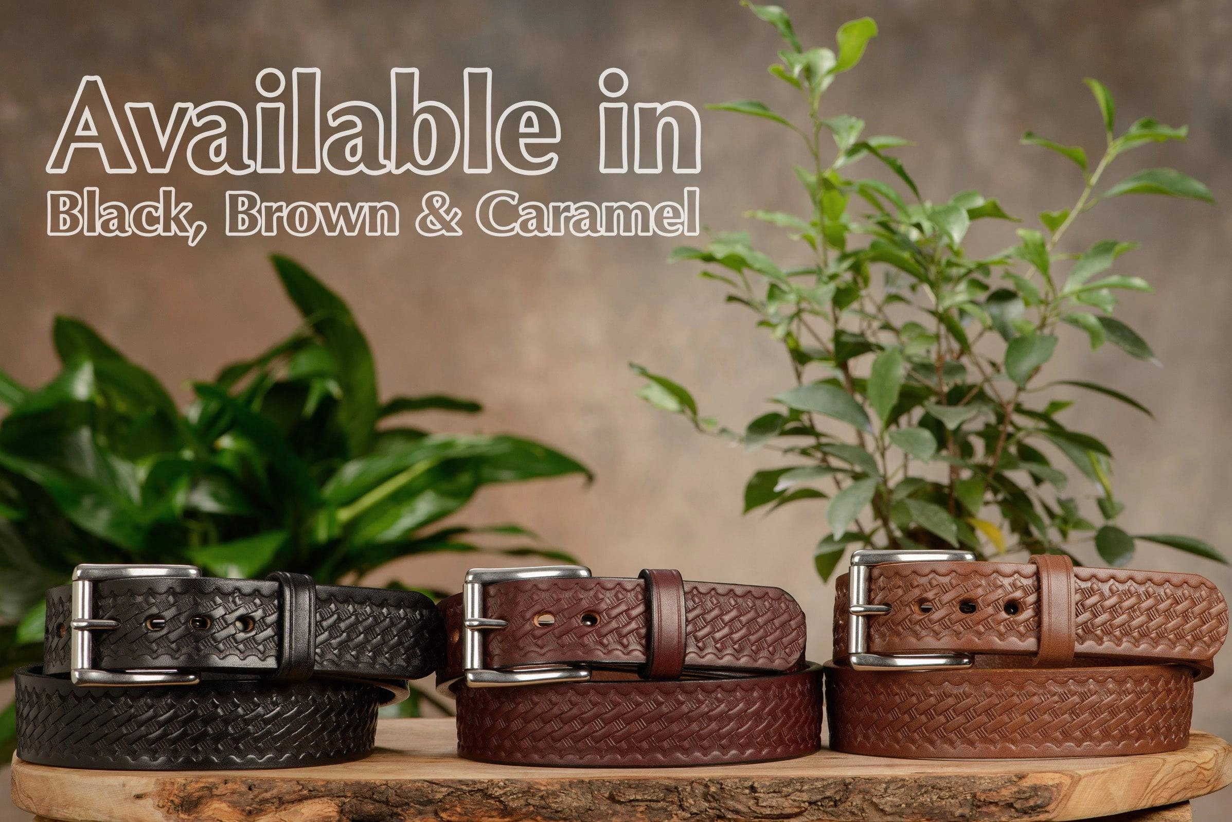 The Eastwood: Men's Black Basket Weave Leather Belt Max Thick 1.50"