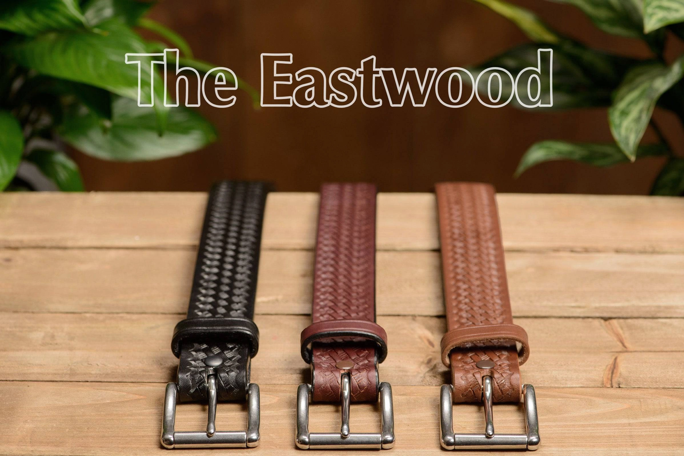 The Eastwood: Men's Black Basket Weave Leather Belt Max Thick 1.50"