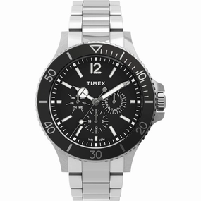 Timex Men's Watch - Harborside Day-Date Black Dial Silver Tone Bracelet | TW2U13100VQ
