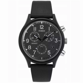 Timex Men's Watch - MK1 Quartz Chronograph Black Dial Leather Strap Date | TW2T29500