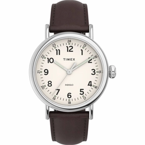 Timex Men's Watch - Standard Quartz Cream Dial Black Leather Strap | TW2V27800