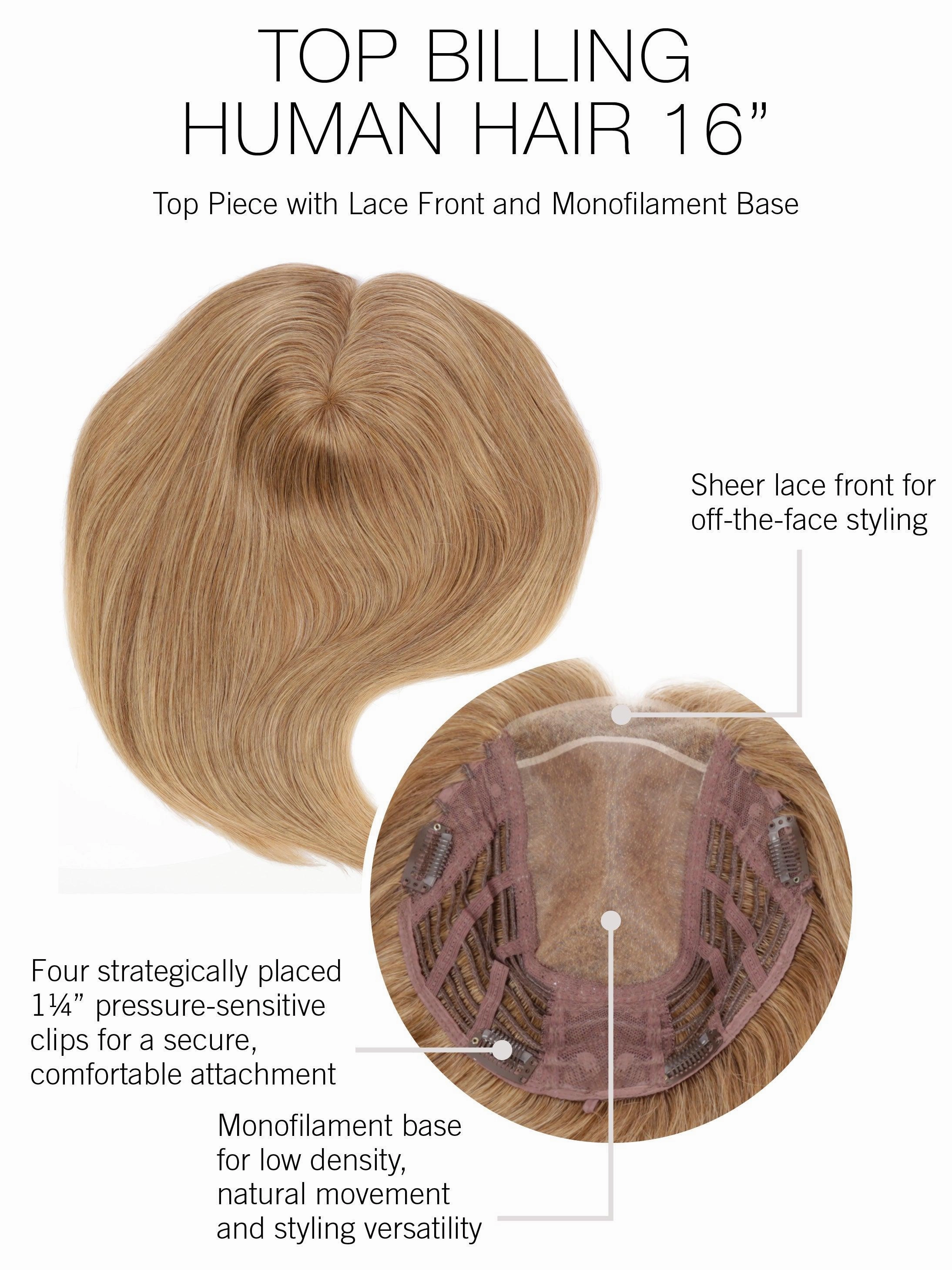 Top Billing 16" Hairpiece by Raquel Welch | Human Hair Lace Front (Mono) Topper