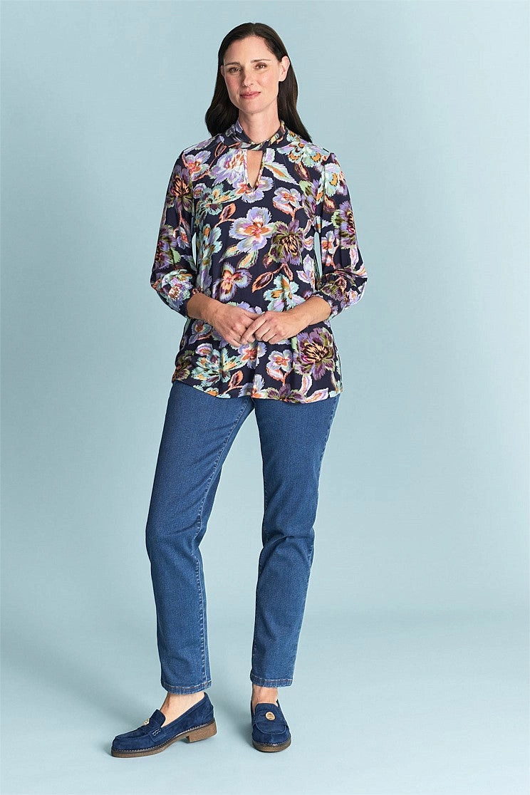 Twist Neck Top - Painterly Flower