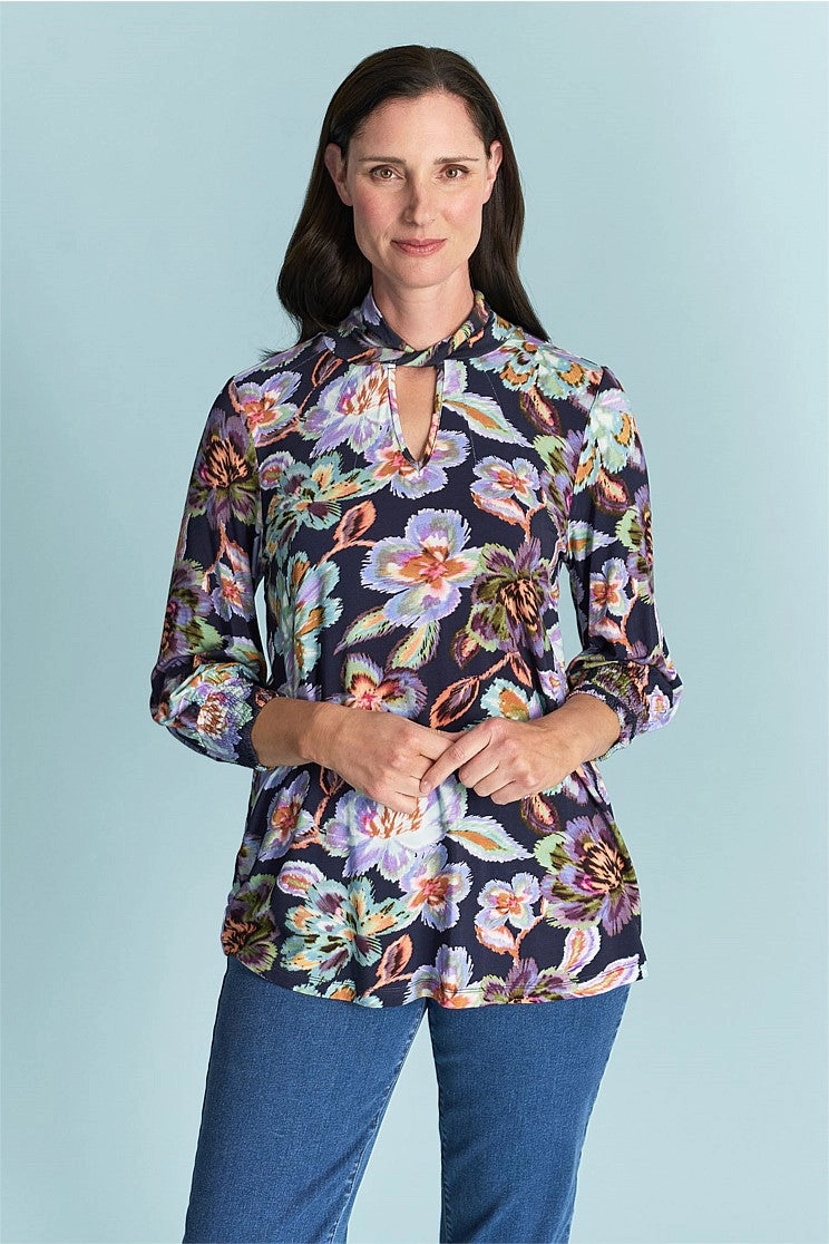 Twist Neck Top - Painterly Flower