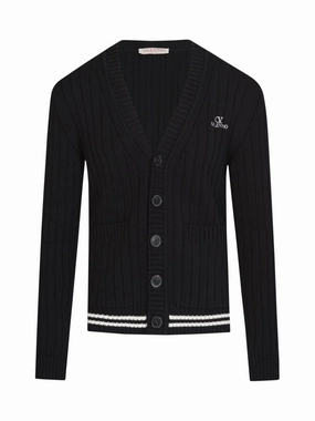 Valentino Ribbed-Knit Long-Sleeved Cardigan