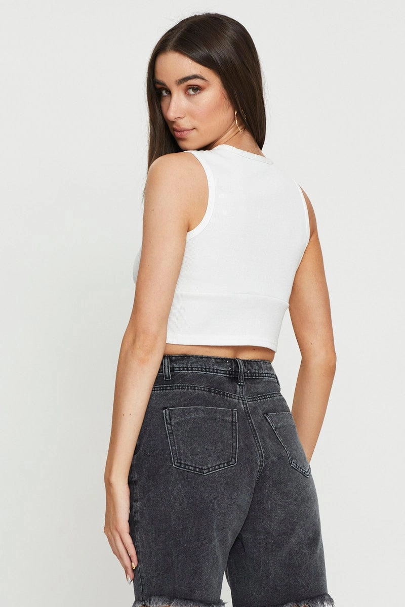 White Crop Top Sleeveless