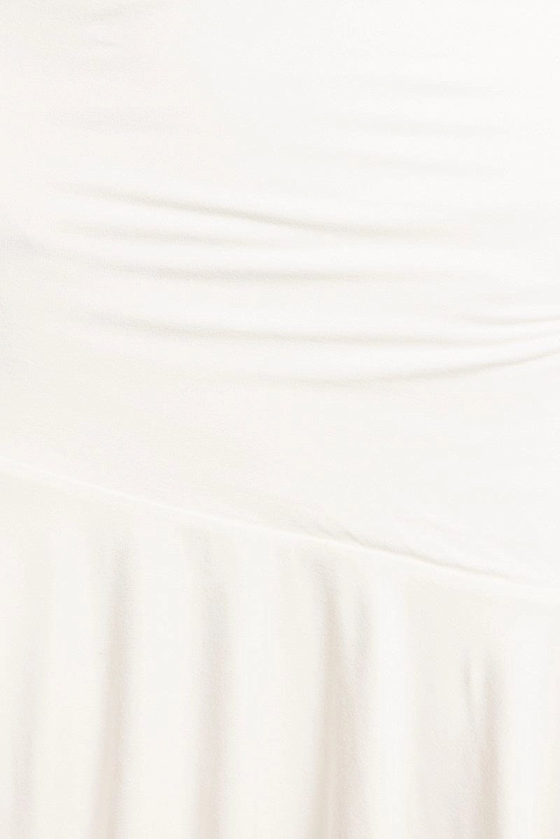 White Flare Sleeve Plunge V Neck Dress