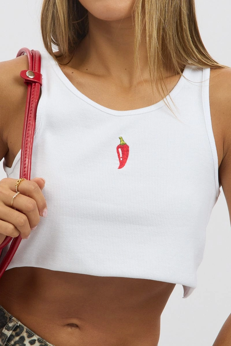 White Graphic Tank Sleeveless