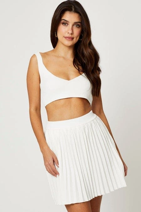 White Knit Skirt Bralette Set