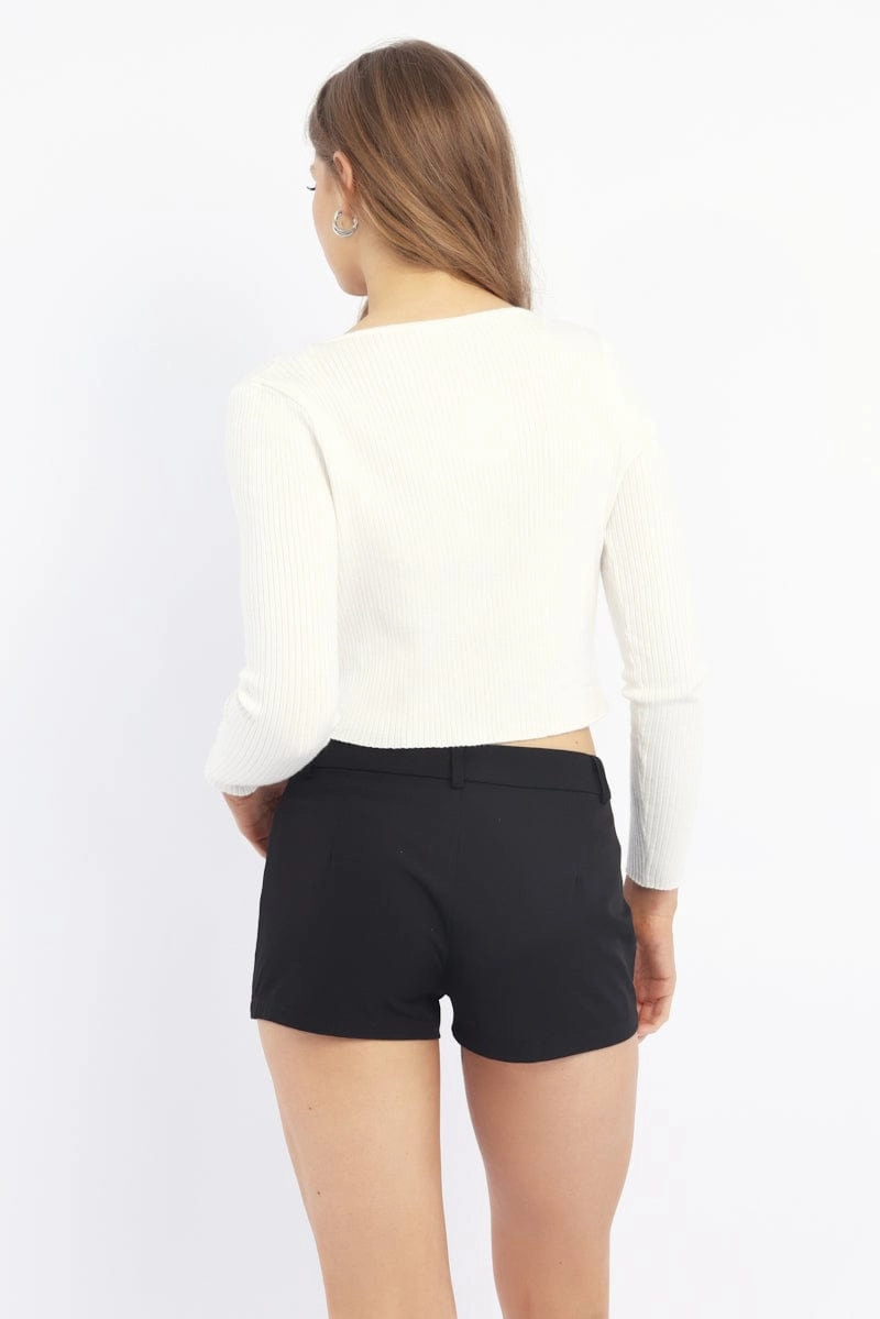 White Knit Top Long Sleeve Front Ribbon