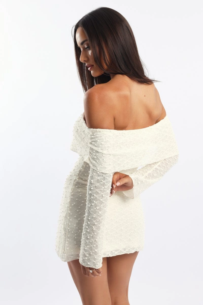 White Off Shoulder Dress Long Sleeve