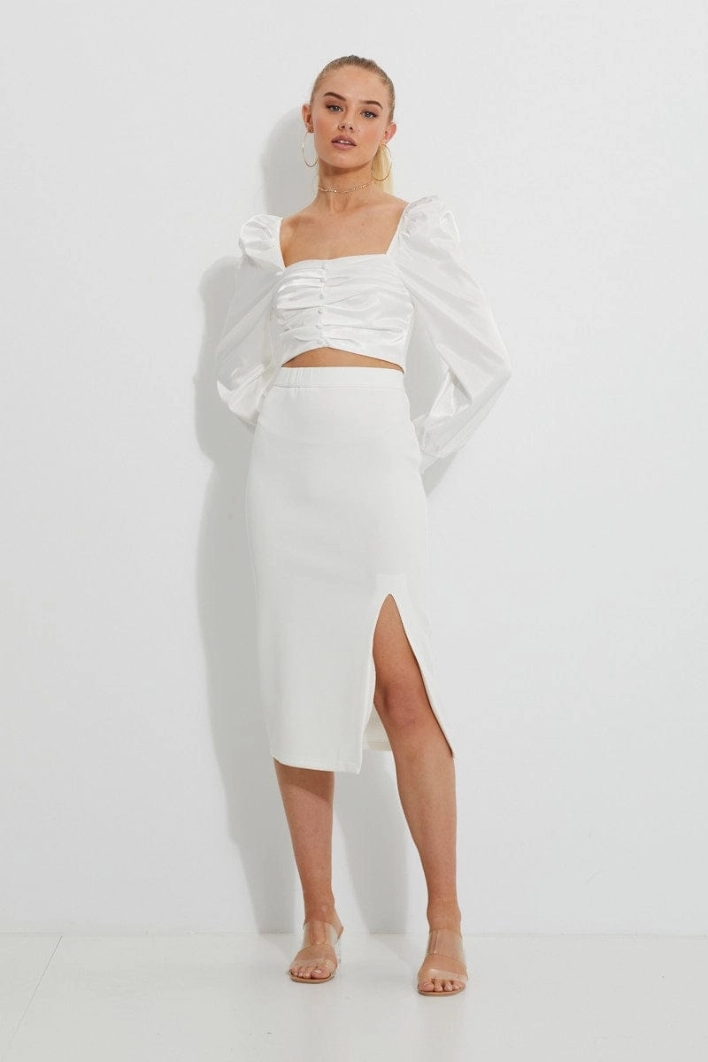 White Puff Sleeve Bustier Top