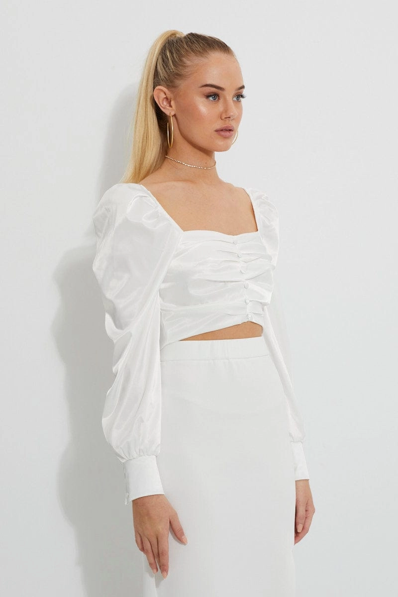White Puff Sleeve Bustier Top