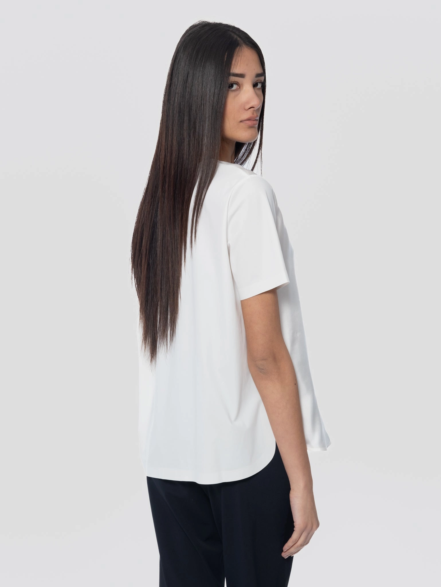 White Silk Crew Neck Blouse
