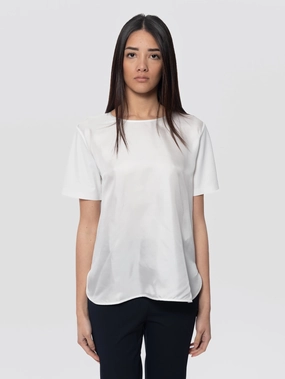 White Silk Crew Neck Blouse