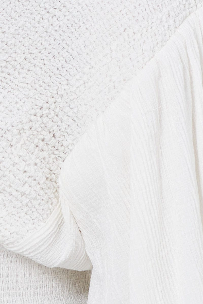 White Wrap Top Three-Quarter Off Shoulder Sweetheart
