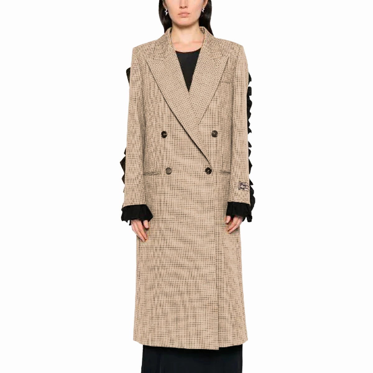Women's Microcheck Wool Coat Sand