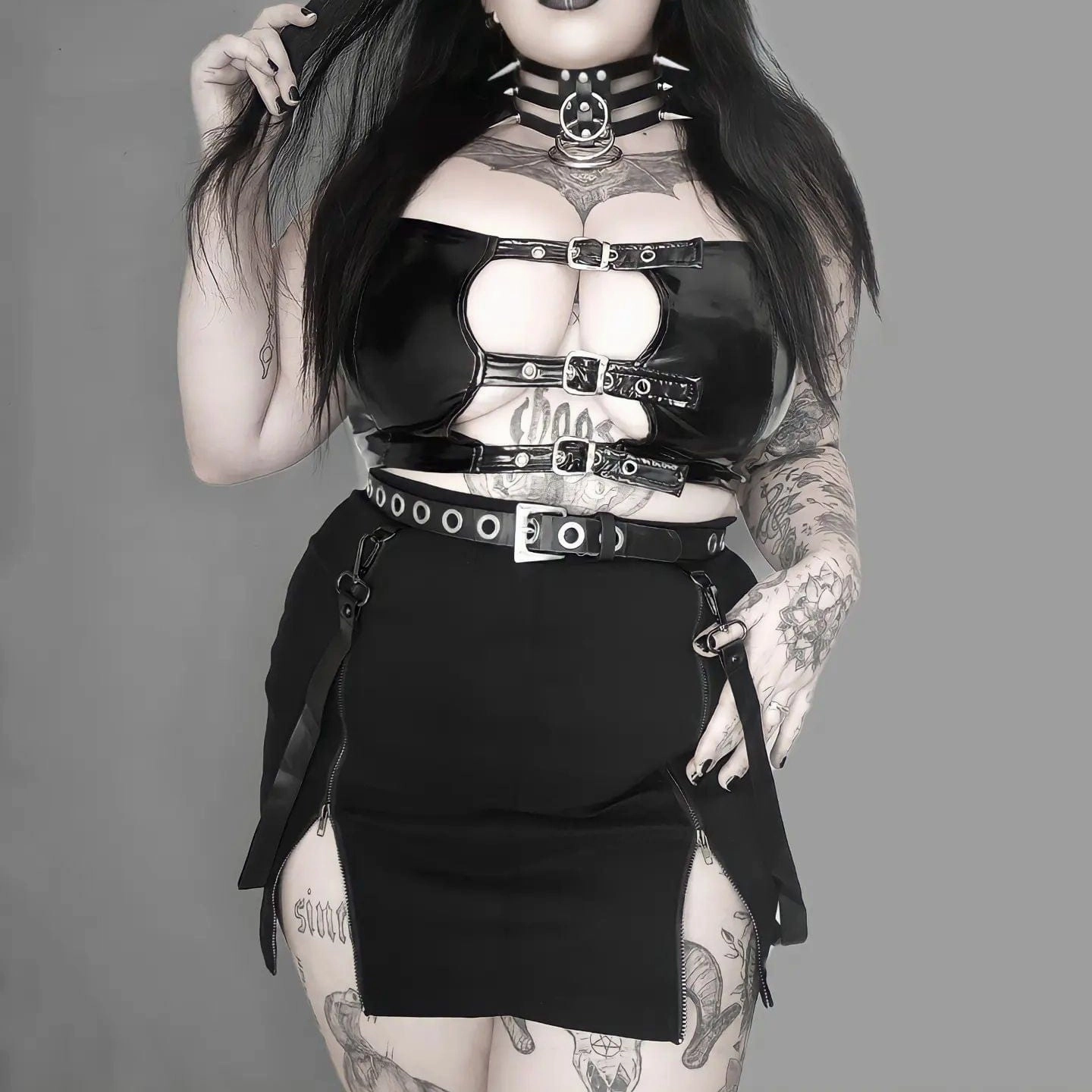 Women's Punk Double Zip Wrap Skirt with Straps