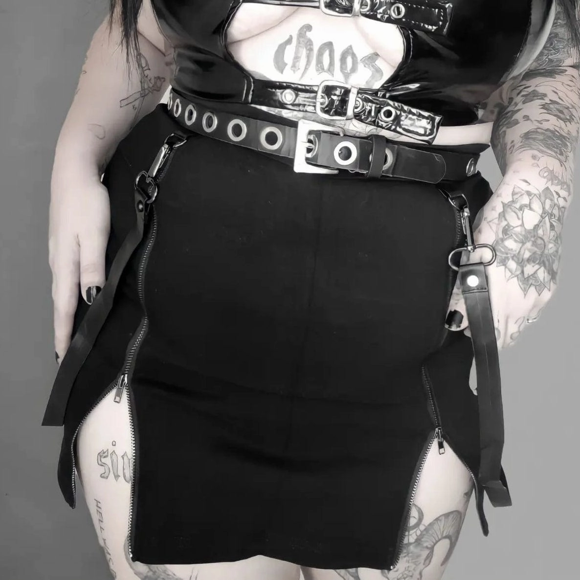 Women's Punk Double Zip Wrap Skirt with Straps