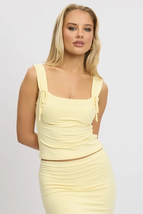 Yellow Crop Top Square Neck With Ribbons